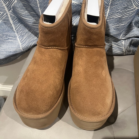 Women's Shoes UGG CLASSIC MINI PLATFORM Sheepskin Ankle Boots 1134991 CHESTNUT - Picture 5 of 5